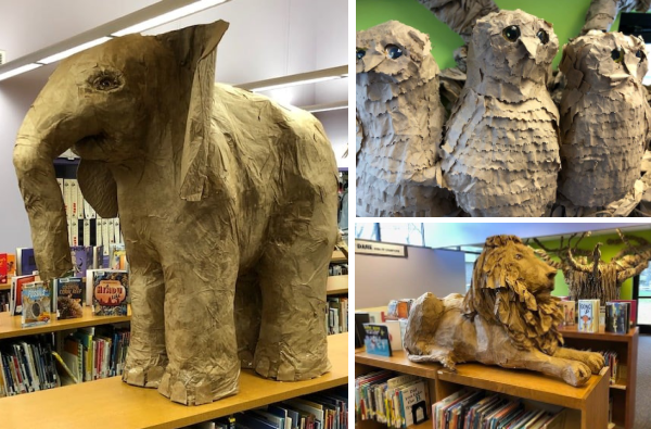Paper Animal Sculptures at the Pemberville Library